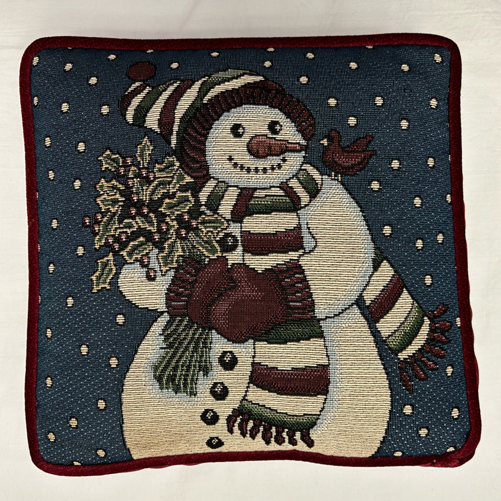 Snowman Madison Landing Tapestry & Velvet accent Pillow Christmas